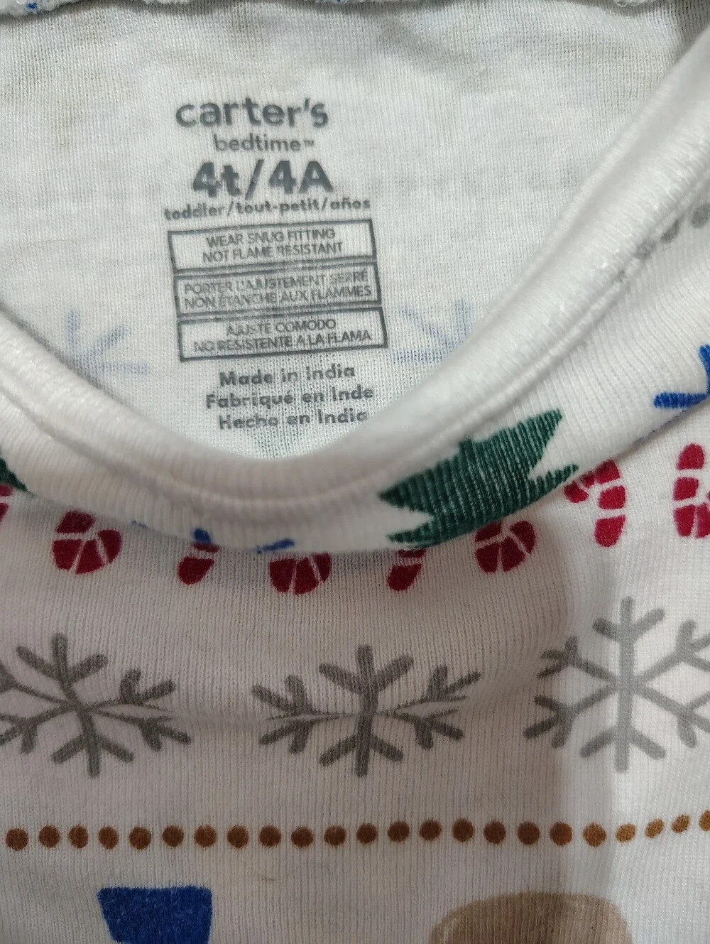 Carter's Girls Holiday Pajama Lot 4T — Pink Candy Cane & White Snowman Print